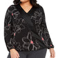 Alfani Women's Plus Size Printed Surplice-Neck Blouse Black Size 2X
