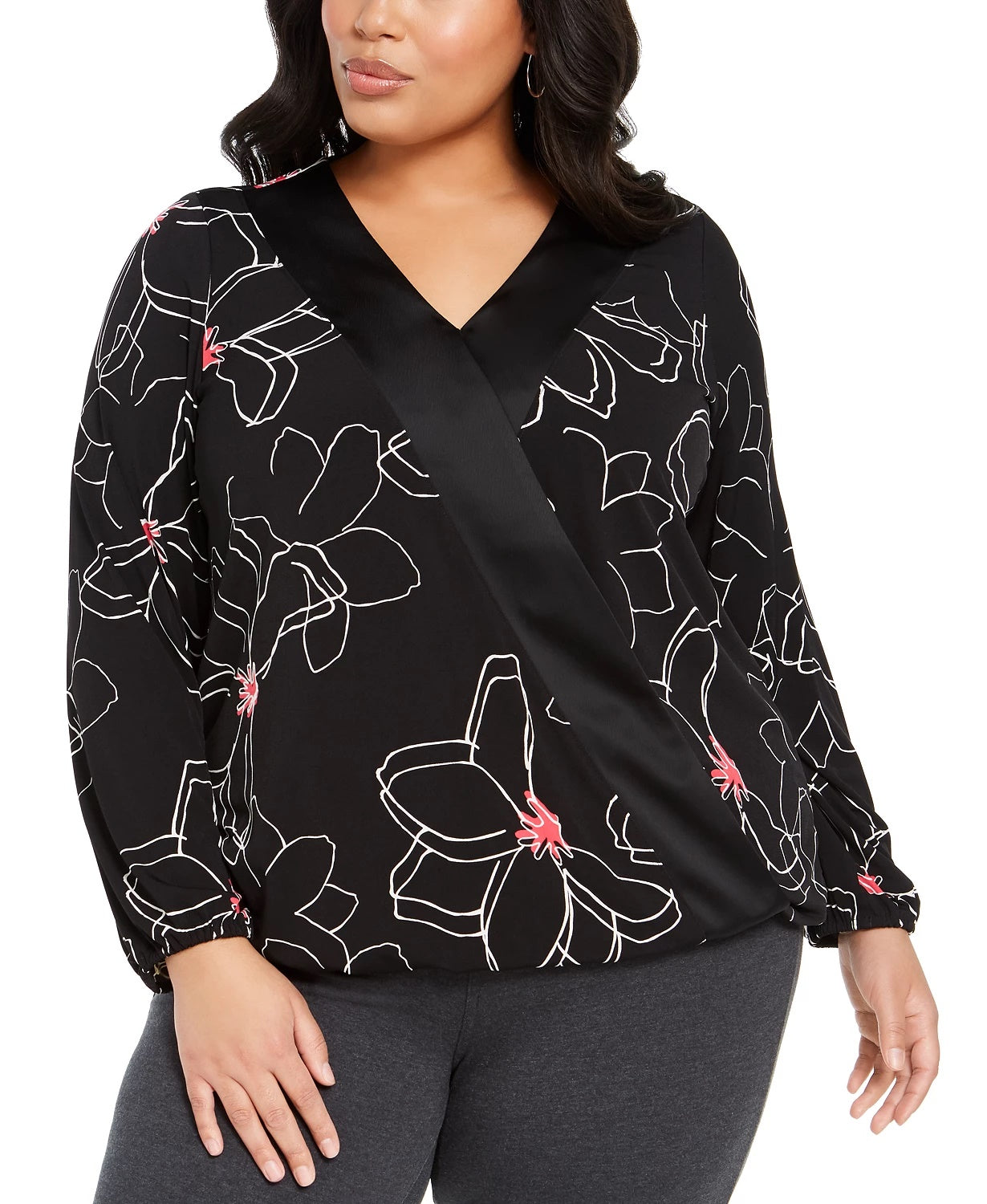 Alfani Women's Plus Size Printed Surplice-Neck Blouse Black Size 2X