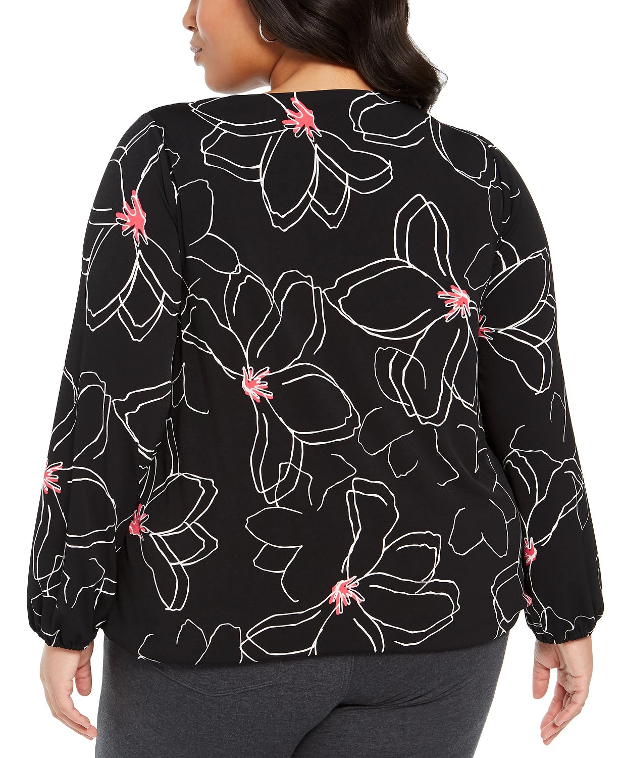 Alfani Women's Plus Size Printed Surplice-Neck Blouse Black Size 2X