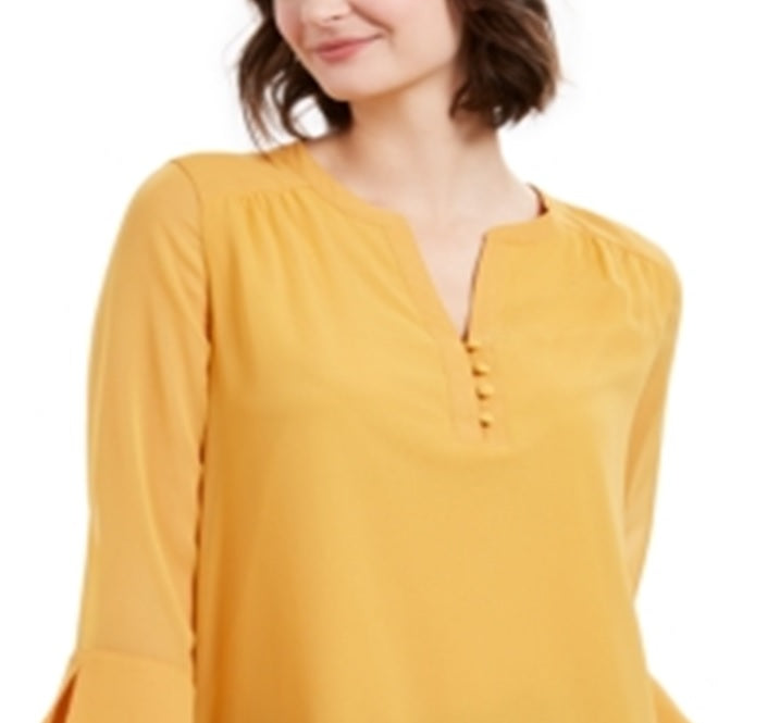 Charter Club Women's Sheer Sleeve Top Yellow Size X-Large