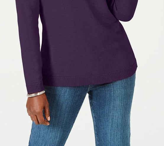 Karen Scott Women's Cotton Toggle Henley Sweater Purple Size Petite Medium