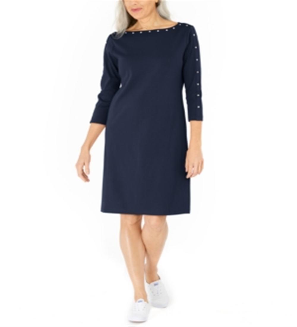 Karen Scott Women's Cotton Studded Swing Dress Blue Size XX-Large