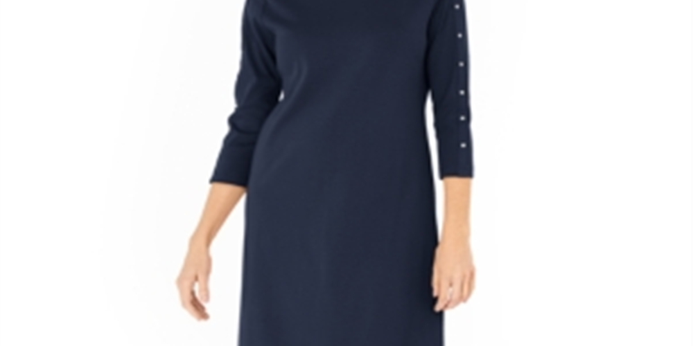 Karen Scott Women's Cotton Studded Swing Dress Blue Size XX-Large