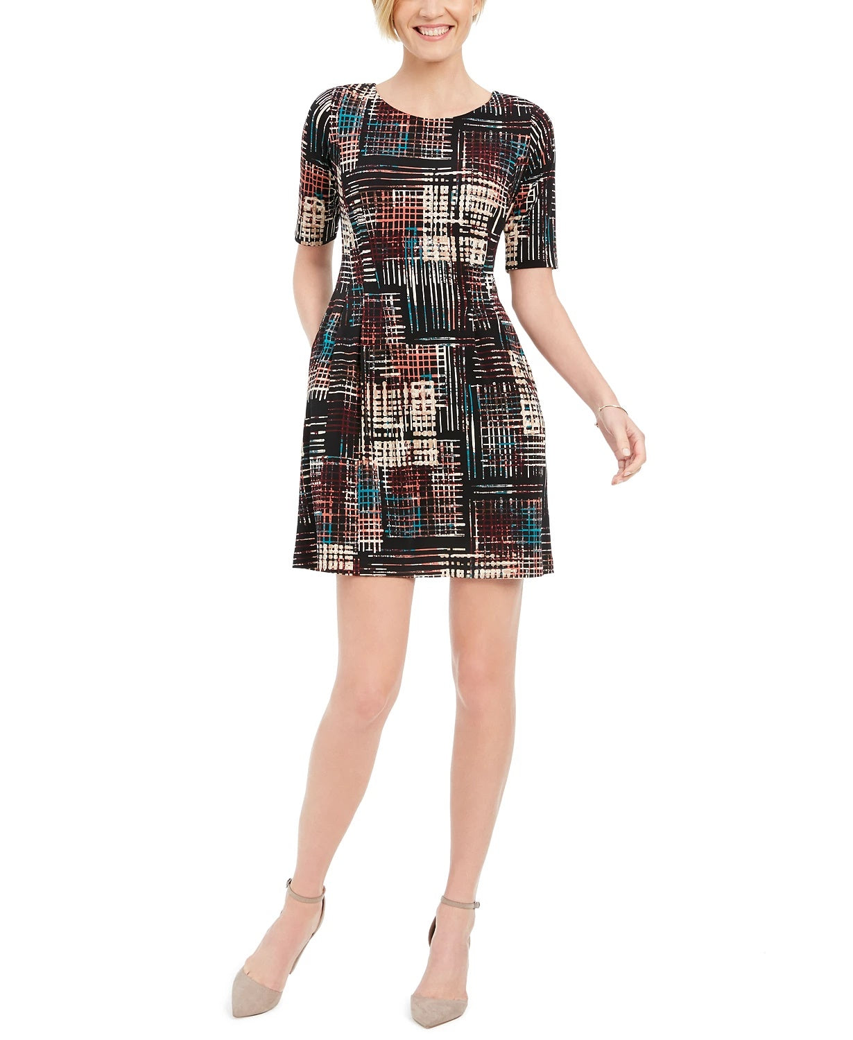 Connected Women's Petite Plaid Fit & Flare Dress Purple Size 12 P