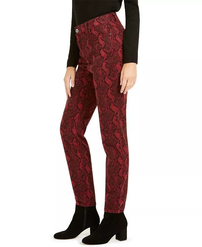INC International Concepts  Women's Incessential Snake-Print Curvy Skinny Jeans Red Size 4