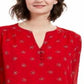 Charter Club Women's Printed Split Sleeve Top Red  Size S