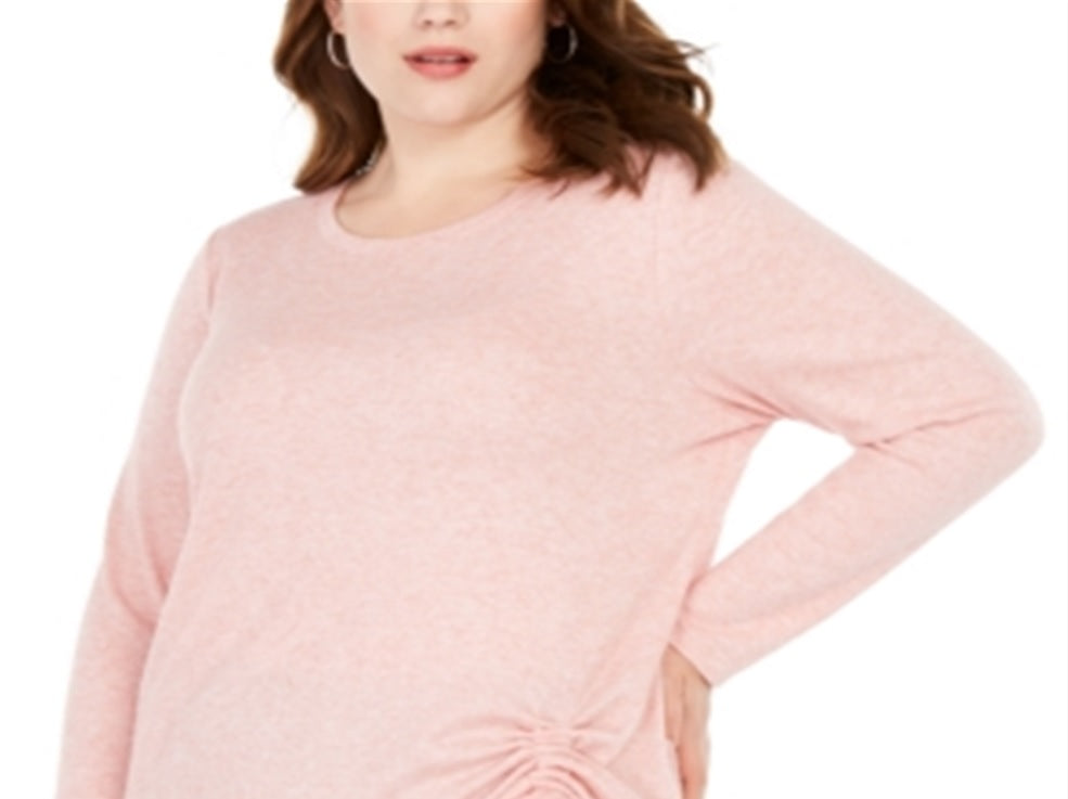 INC International Concepts Women’s Plus Drawstring Ruched Top Pink Size 1X