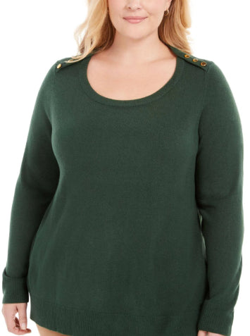 Karen Scott Womens Green Solid Long Sleeve Crew Neck T-Shirt Top Green Size Petite X-Large