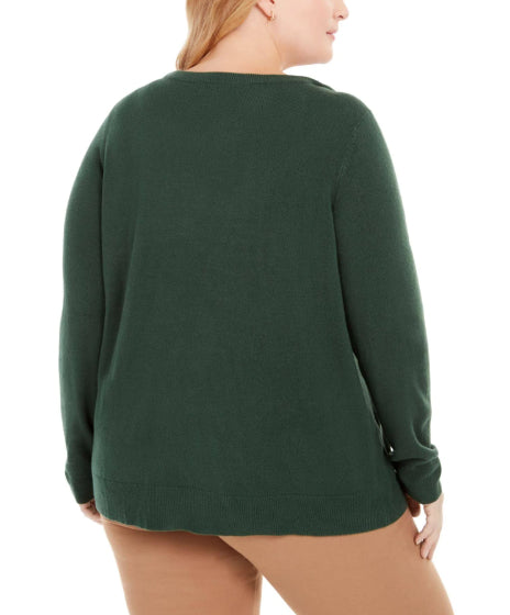 Karen Scott Womens Green Solid Long Sleeve Crew Neck T-Shirt Top Green Size Petite X-Large