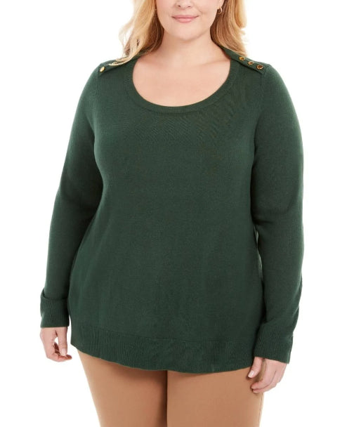 Karen Scott Womens Green Solid Long Sleeve Crew Neck T-Shirt Top Green Size Petite X-Large