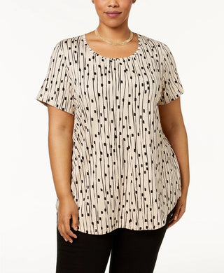 JM Collection Women's Plus Size Printed Top  Beige Size 0X