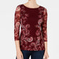 Charter Club Women's Floral-Print Mesh Top Wine Size X-Large