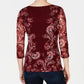 Charter Club Women's Floral-Print Mesh Top Wine Size X-Large