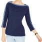 Karen Scott Women's Stud Trim 3/4 Sleeve Top Blue Size Small