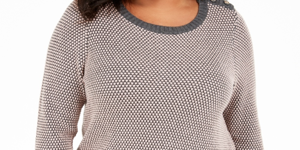 Charter Club Women's Button Trim Contrast Accent Sweater Gray Size 2X