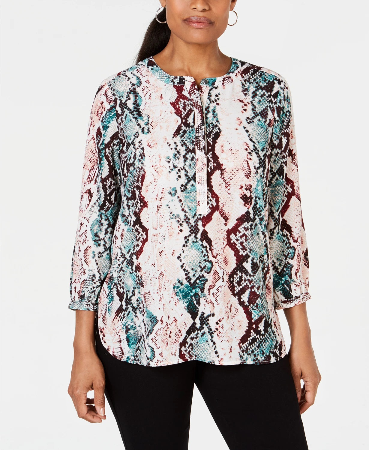 JM Collection Women's Half-Placket Blouse  Green Size X-Large