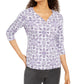 Karen Scott Women's Petite Printed 3/4-Sleeve Henley Top Grey Size PL