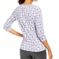 Karen Scott Women's Petite Printed 3/4-Sleeve Henley Top Grey Size PL