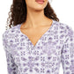 Karen Scott Women's Petite Printed 3/4-Sleeve Henley Top Grey Size PL