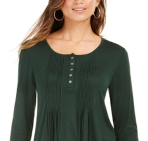 Style & Co Women's Long Sleeve Pintuck Top Green Size X-Large