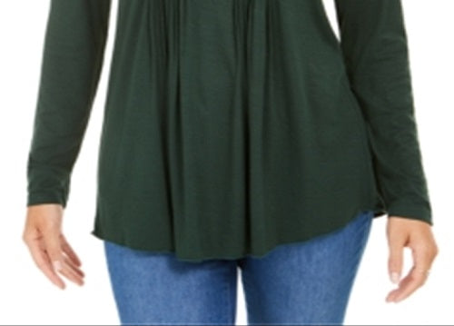 Style & Co Women's Long Sleeve Pintuck Top Green Size X-Large