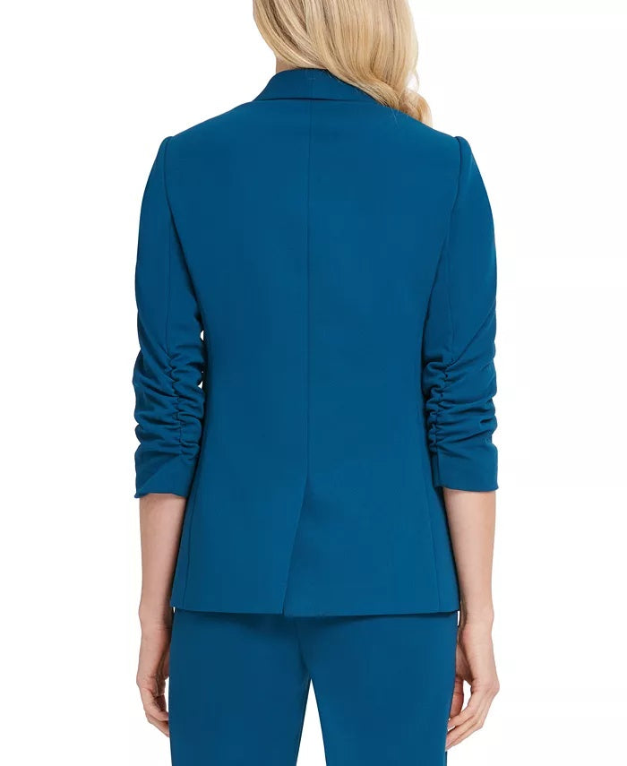 DKNY Women's Petite Open Ruched-Sleeve Blazer Blue Size 10 P
