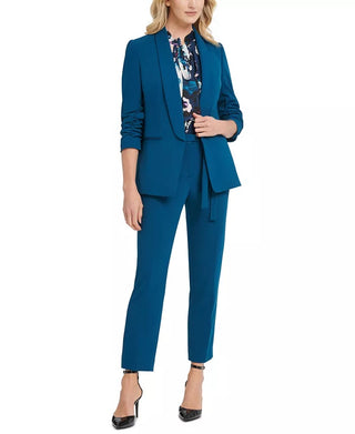 DKNY Women's Petite Open Ruched-Sleeve Blazer Blue Size 10 P