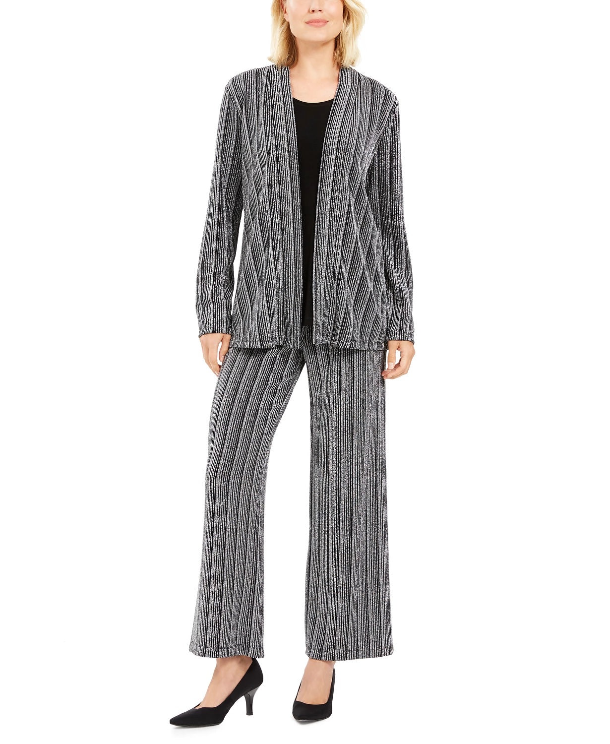 JM Collection Women's Petite Layered-Look Metallic Cardigan Black Size Petite X-Large