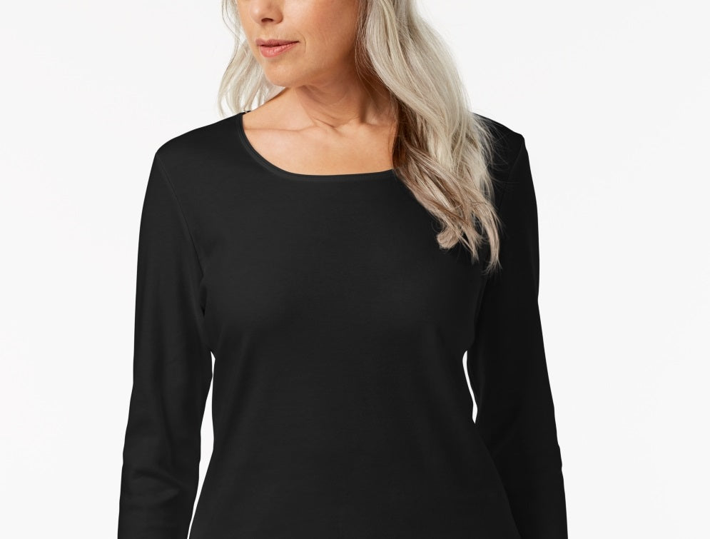 Karen Scott Women's Cotton Scoop Neck Top Blue Size Petite Small