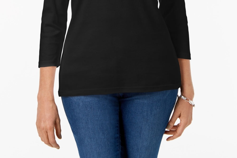 Karen Scott Women's Cotton Scoop Neck Top Blue Size Petite Small