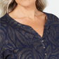 Karen Scott Women's Petite Leaf-Print 3/4-Sleeve Top Navy Size PS