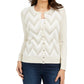 Charter Club Women's Petite Chevron-Print Metallic-Threaded Cardigan White Size PM