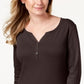 Karen Scott Women's Cotton Henley Neck Top Brown Size Petite