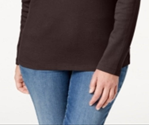 Karen Scott Women's Cotton Henley Neck Top Brown Size Petite