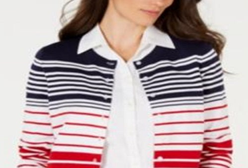 Charter Club Women's Striped Cardigan Blue Size Small