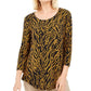 JM Collection Women's Printed Scoop-Neck Top  Black Size Small