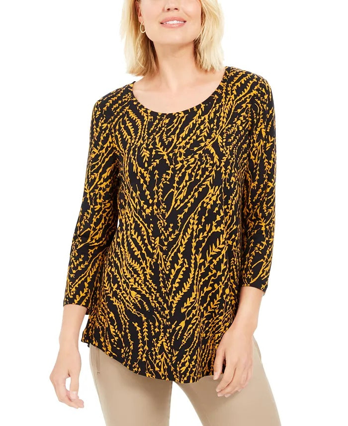 JM Collection Women's Printed Scoop-Neck Top  Black Size Small