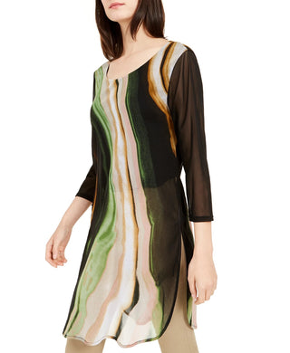 Alfani Women's Petite Printed Tunic Top Green Size PM