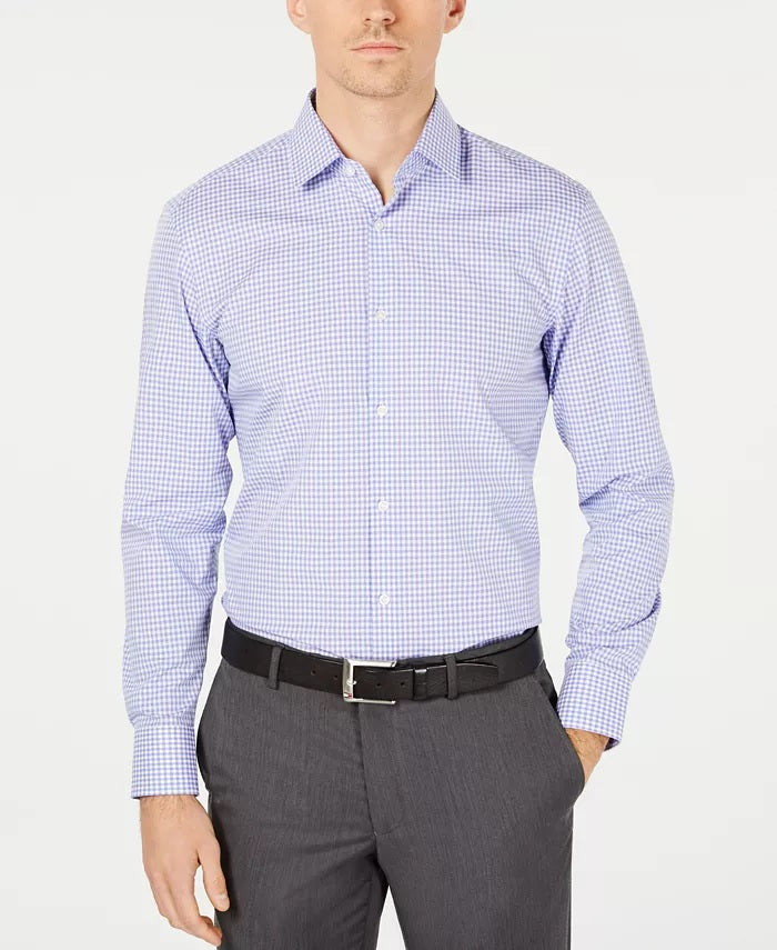 Hugo Boss Men's Slim-Fit Purple/Blue Gingham Dress Shirt Purple Size 14.x32-33