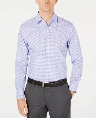 Hugo Boss Men's Slim-Fit Purple/Blue Gingham Dress Shirt Purple Size 14.x32-33