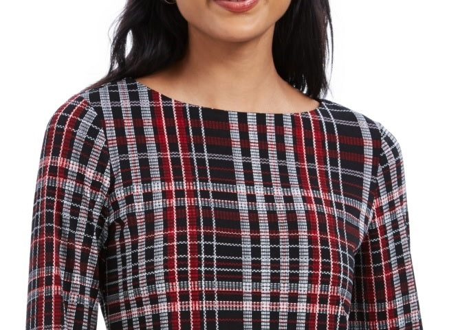 Charter Club Women's Plaid Crepe Bow Detail Top Black Size Petite Small