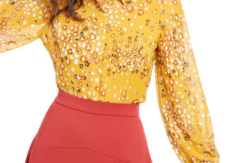 Alfani Women's Animal Print Shirt Yellow Size Petite Small
