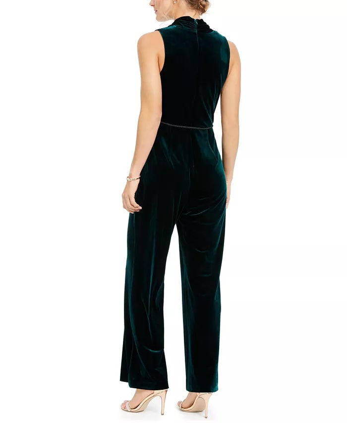 Vince Camuto Women's Tassel-Belted Velvet Jumpsuit Green Size 12
