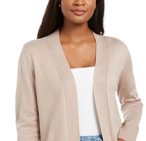 Karen Scott Women's Open Front Pocket Cardigan Brown Size Medium