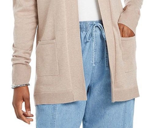 Karen Scott Women's Open Front Pocket Cardigan Brown Size Medium