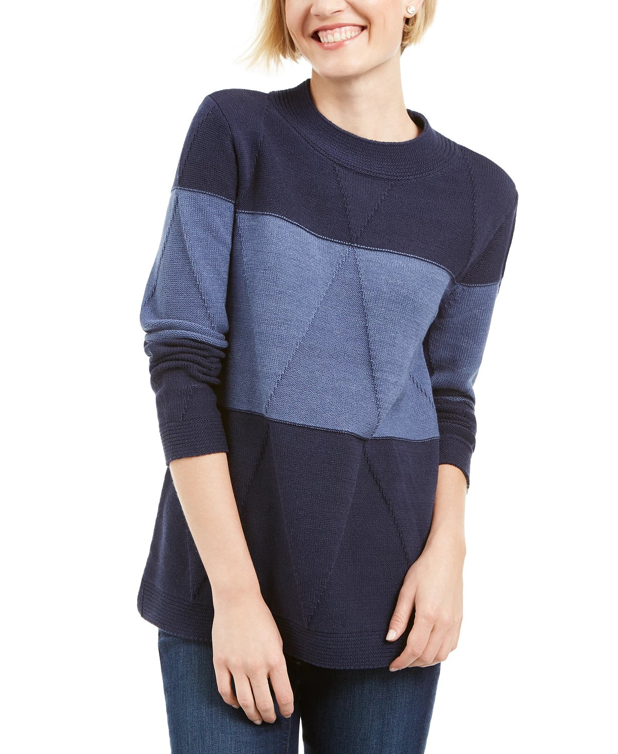 Karen Scott Women's Grace Colorblocked Sweater  Blue Size Large