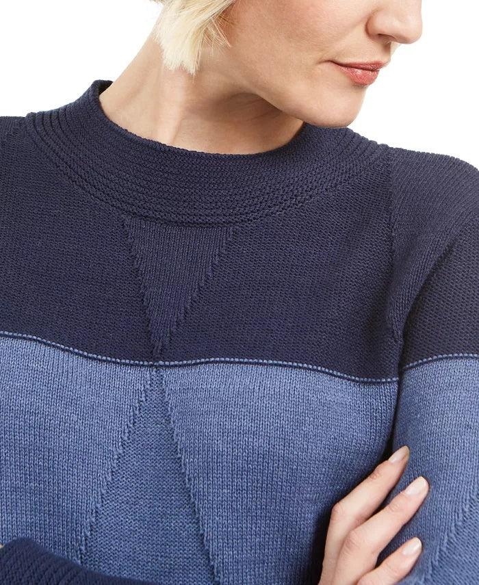 Karen Scott Women's Grace Colorblocked Sweater  Blue Size Large