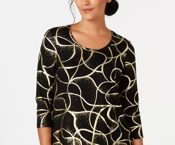 JM Collection Women's Printed T-Shirt Black Size Medium