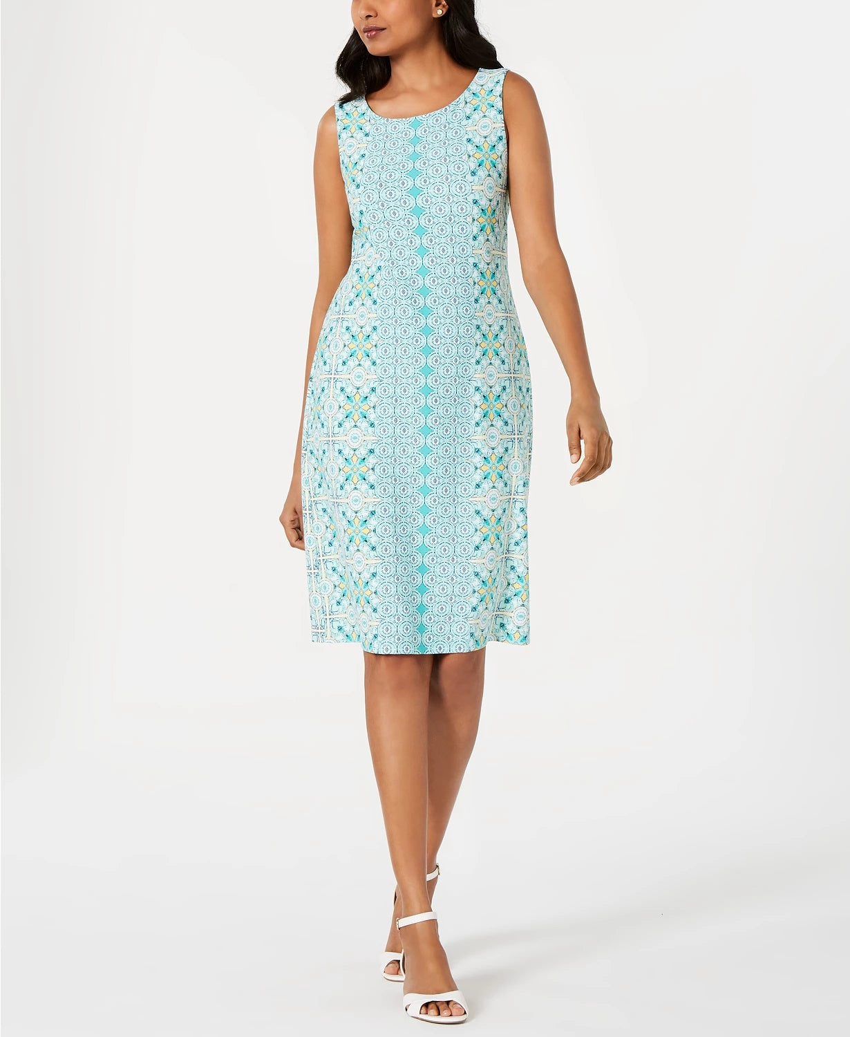 Charter Club Women's Petite Printed Shift Dress  Blue Size Petite