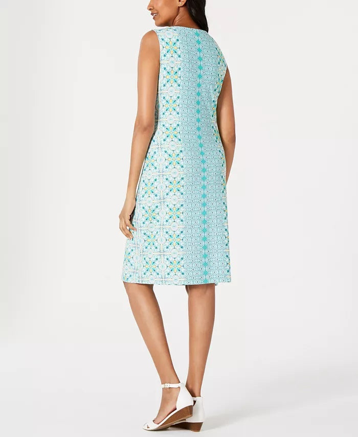 Charter Club Women's Petite Printed Shift Dress  Blue Size Petite